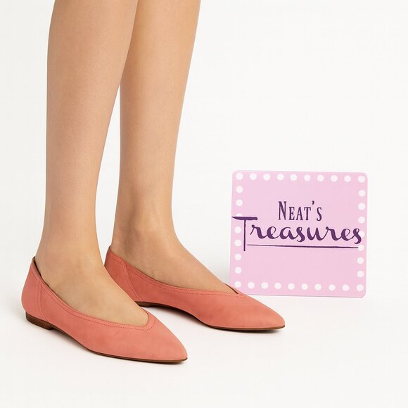 Lucky Brand ALBA Hazel Salmon Leather Slip On Square Toe Ballet Flat Shoe Sz 7 M - Picture 1 of 16